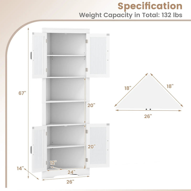 67 Inch Tall Corner Cabinet Triangular Buffet Cabinet with Tempered Glass Doors-White by DirectDeals