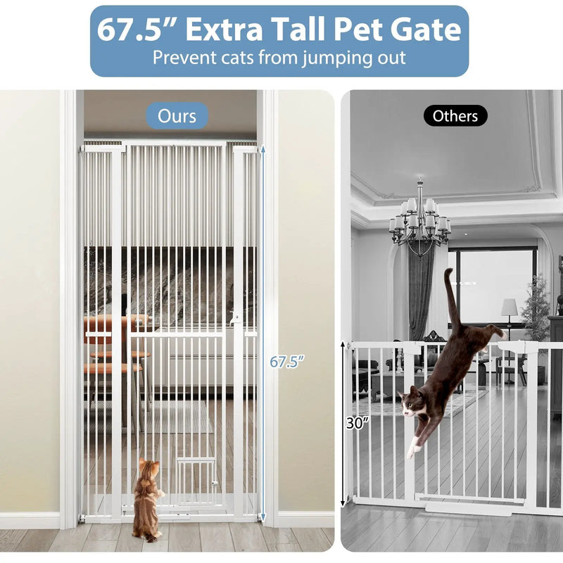67.5" Extra Tall Pet Gate Heavy-Duty Metal Cat Gate with 30.5"-41" Wide Opening-White by DirectDeals