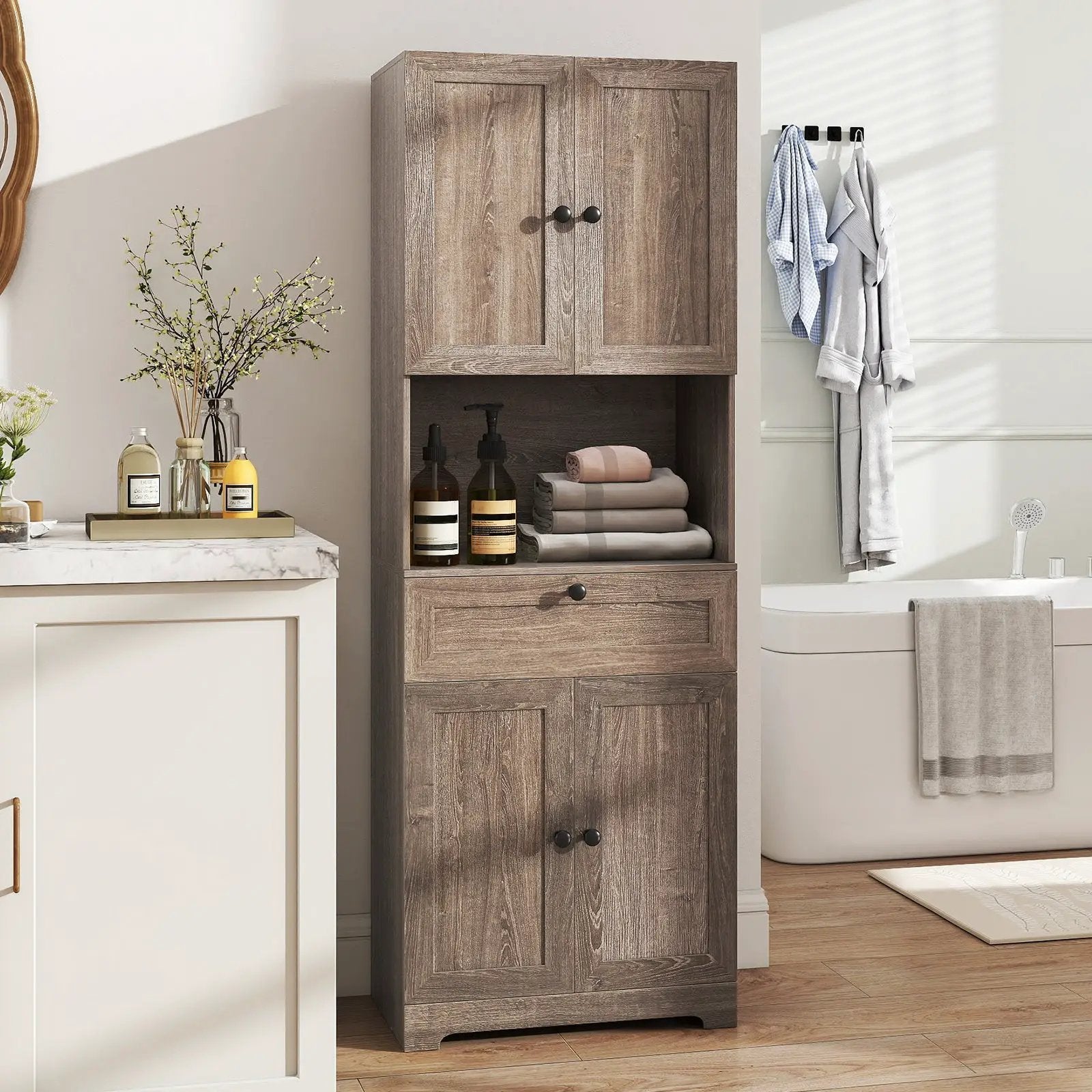 67.5 Inch Tall Modern Freestanding Floor Storage Cabinet with 4 Doors and 1 Drawer by DirectDeals