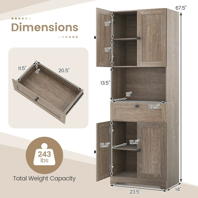 67.5 Inch Tall Modern Freestanding Floor Storage Cabinet with 4 Doors and 1 Drawer by DirectDeals
