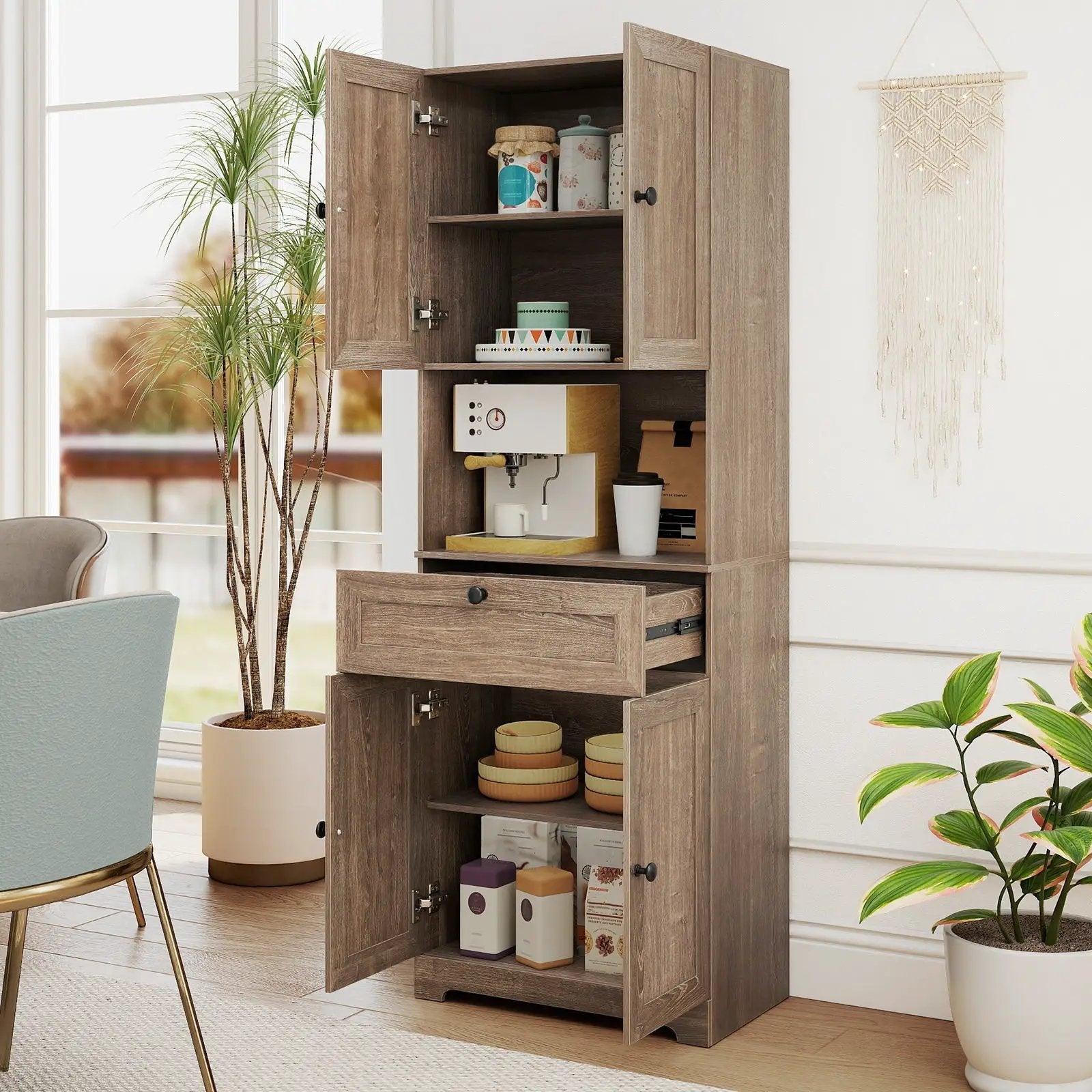 67.5 Inch Tall Modern Freestanding Floor Storage Cabinet with 4 Doors and 1 Drawer by DirectDeals