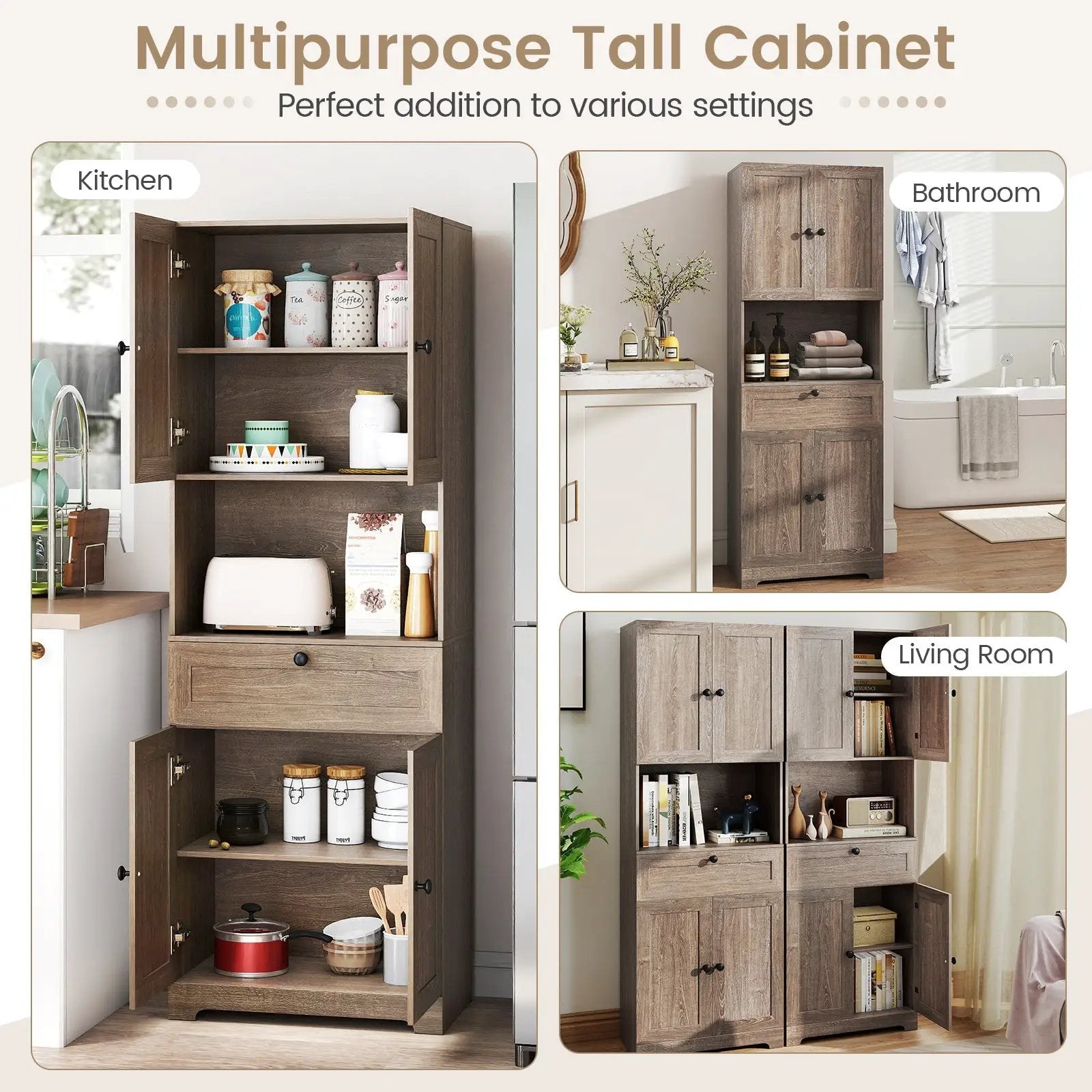 67.5 Inch Tall Modern Freestanding Floor Storage Cabinet with 4 Doors and 1 Drawer by DirectDeals