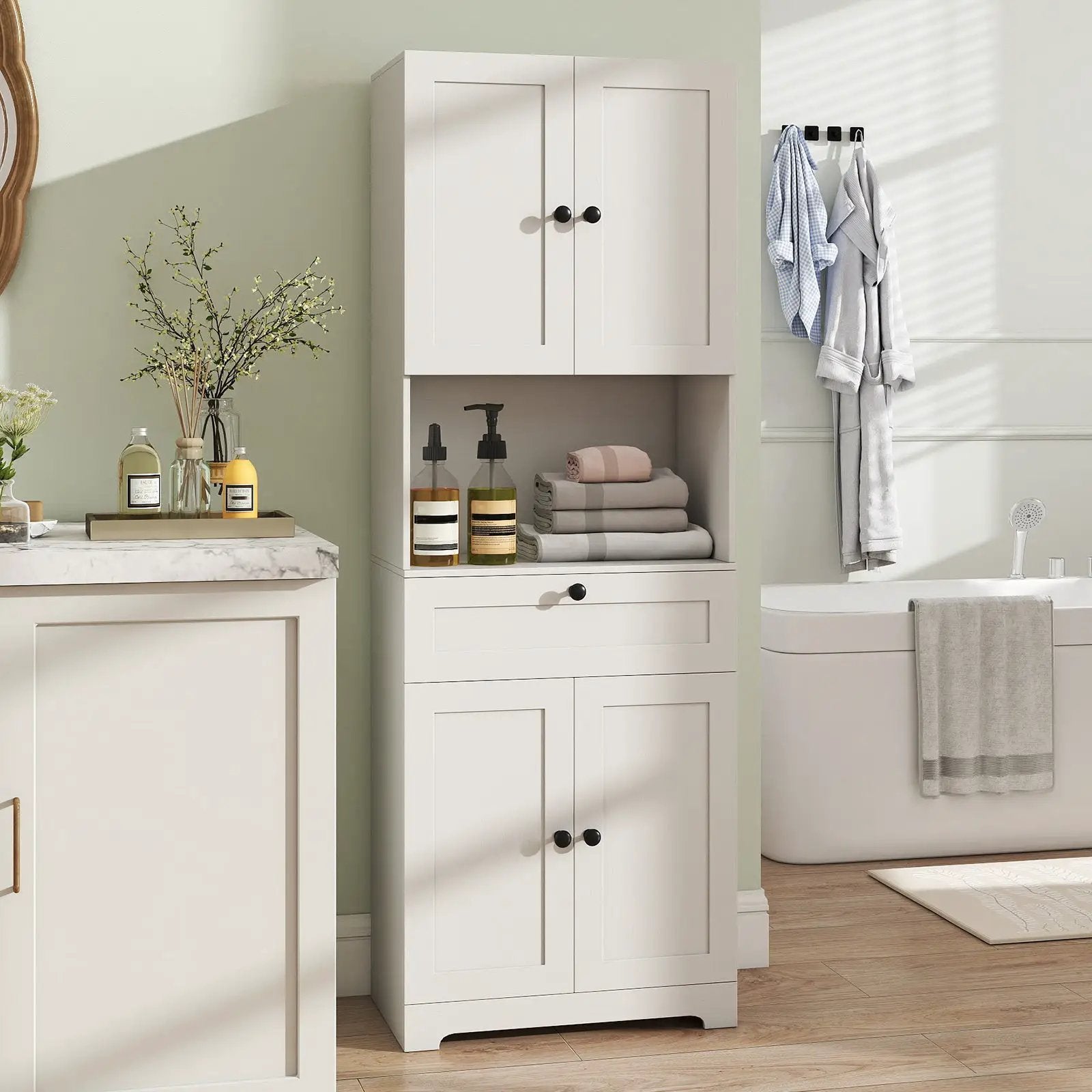 67.5 Inch Tall Modern Freestanding Floor Storage Cabinet with 4 Doors and 1 Drawer by DirectDeals