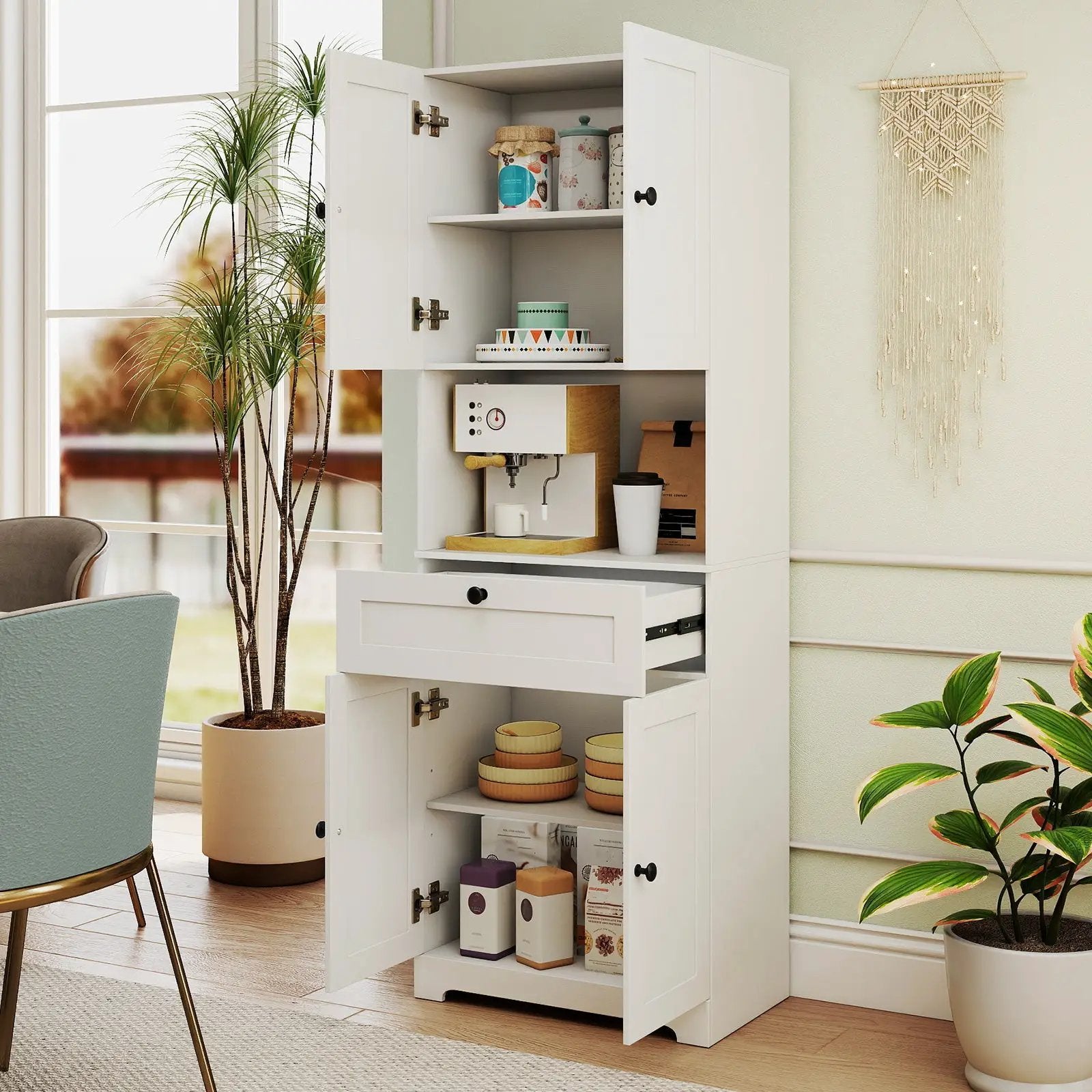 67.5 Inch Tall Modern Freestanding Floor Storage Cabinet with 4 Doors and 1 Drawer by DirectDeals
