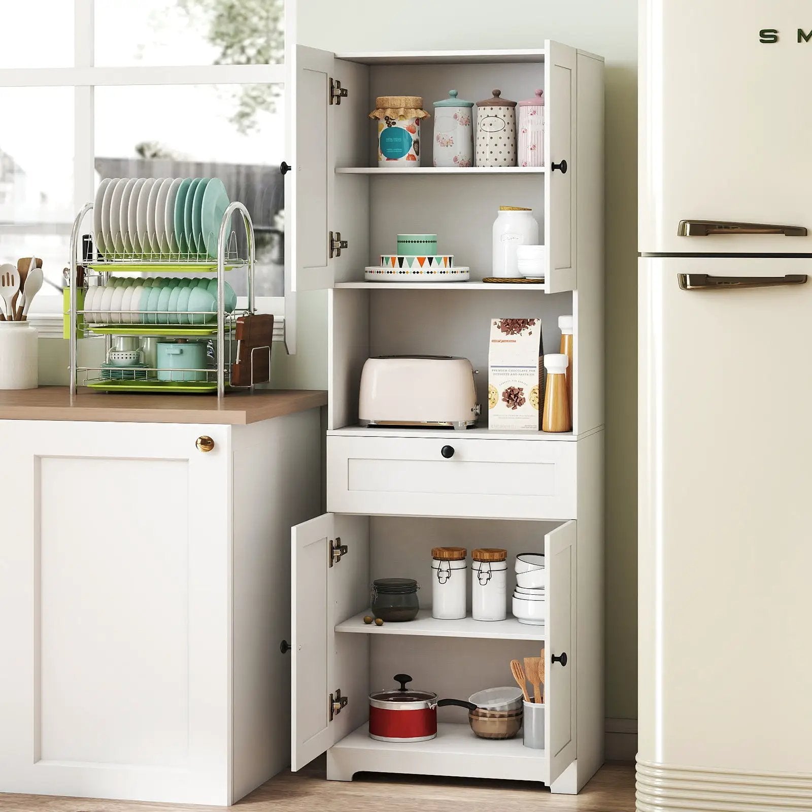 67.5 Inch Tall Modern Freestanding Floor Storage Cabinet with 4 Doors and 1 Drawer by DirectDeals