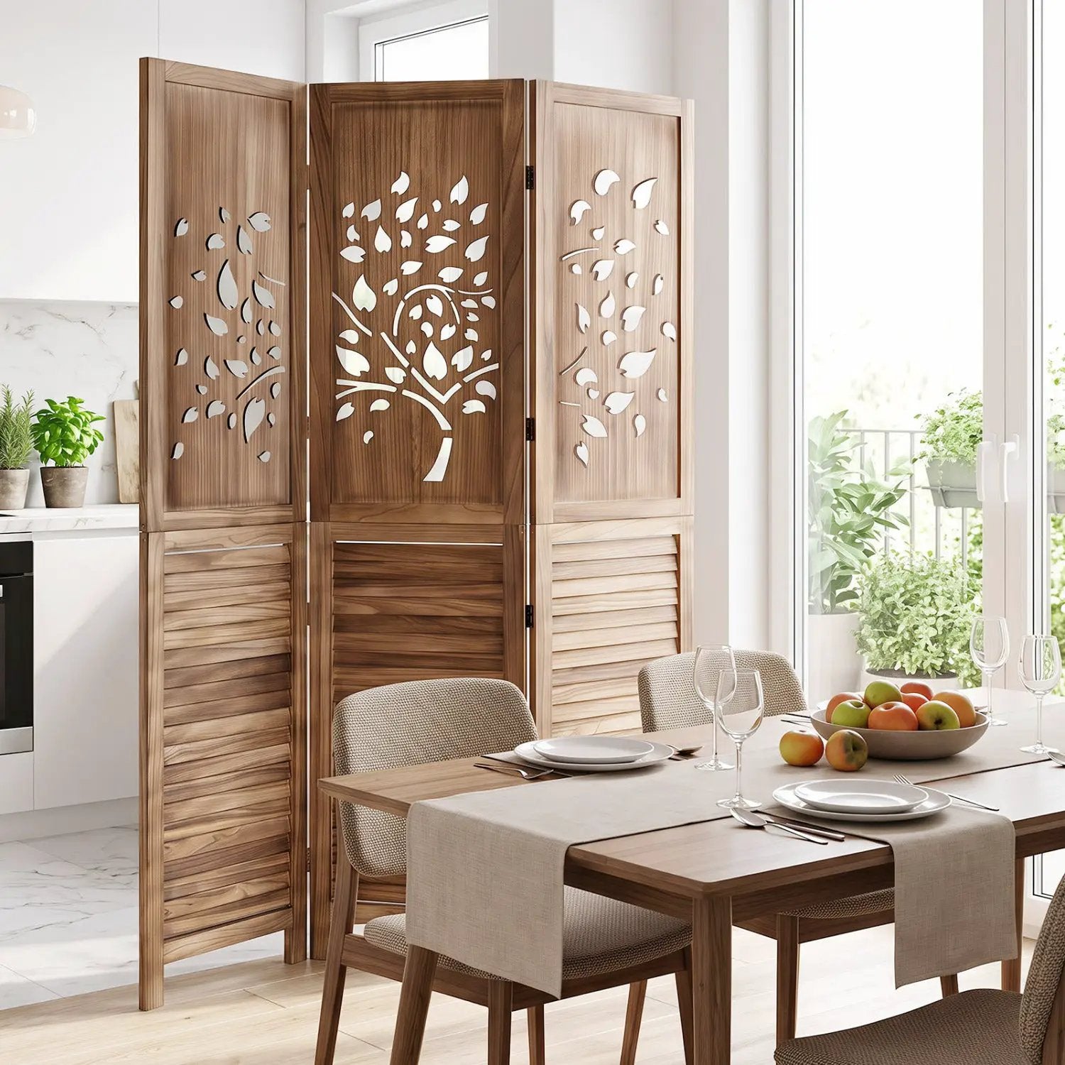 3-Panel Folding Room Divider 67" with Tree Cutout Design by DirectDeals