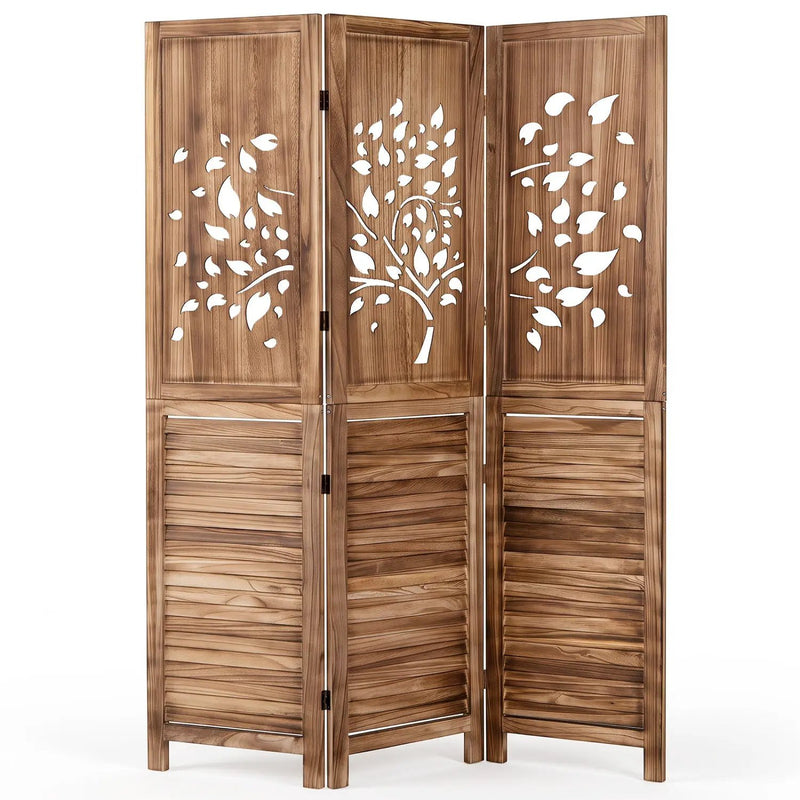 3-Panel Folding Room Divider 67" with Tree Cutout Design by DirectDeals