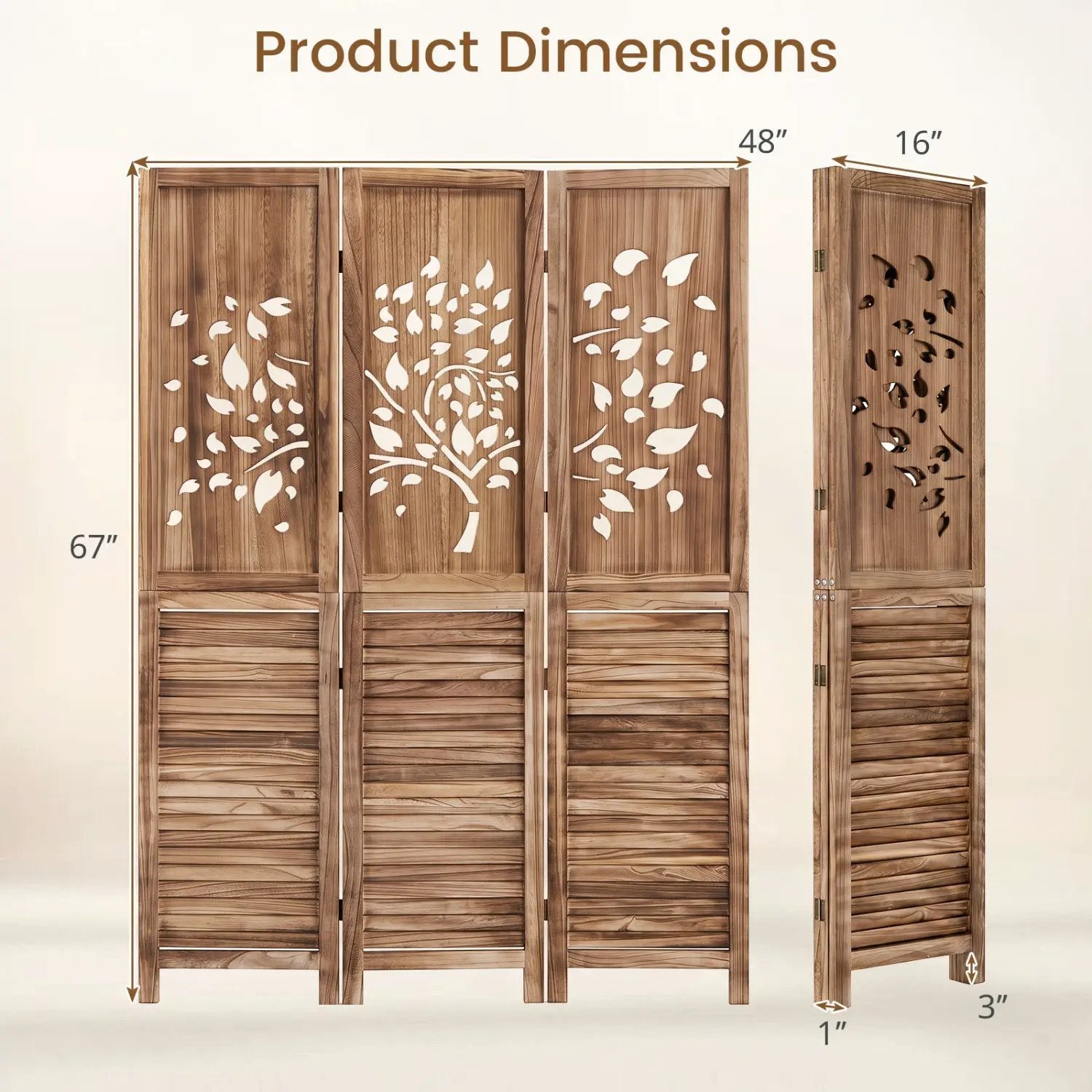 3-Panel Folding Room Divider 67" with Tree Cutout Design by DirectDeals