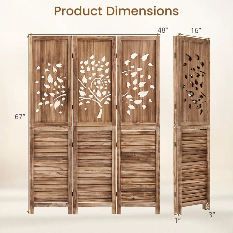 3-Panel Folding Room Divider 67" with Tree Cutout Design by DirectDeals
