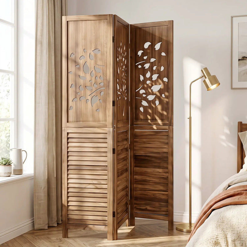 3-Panel Folding Room Divider 67" with Tree Cutout Design by DirectDeals