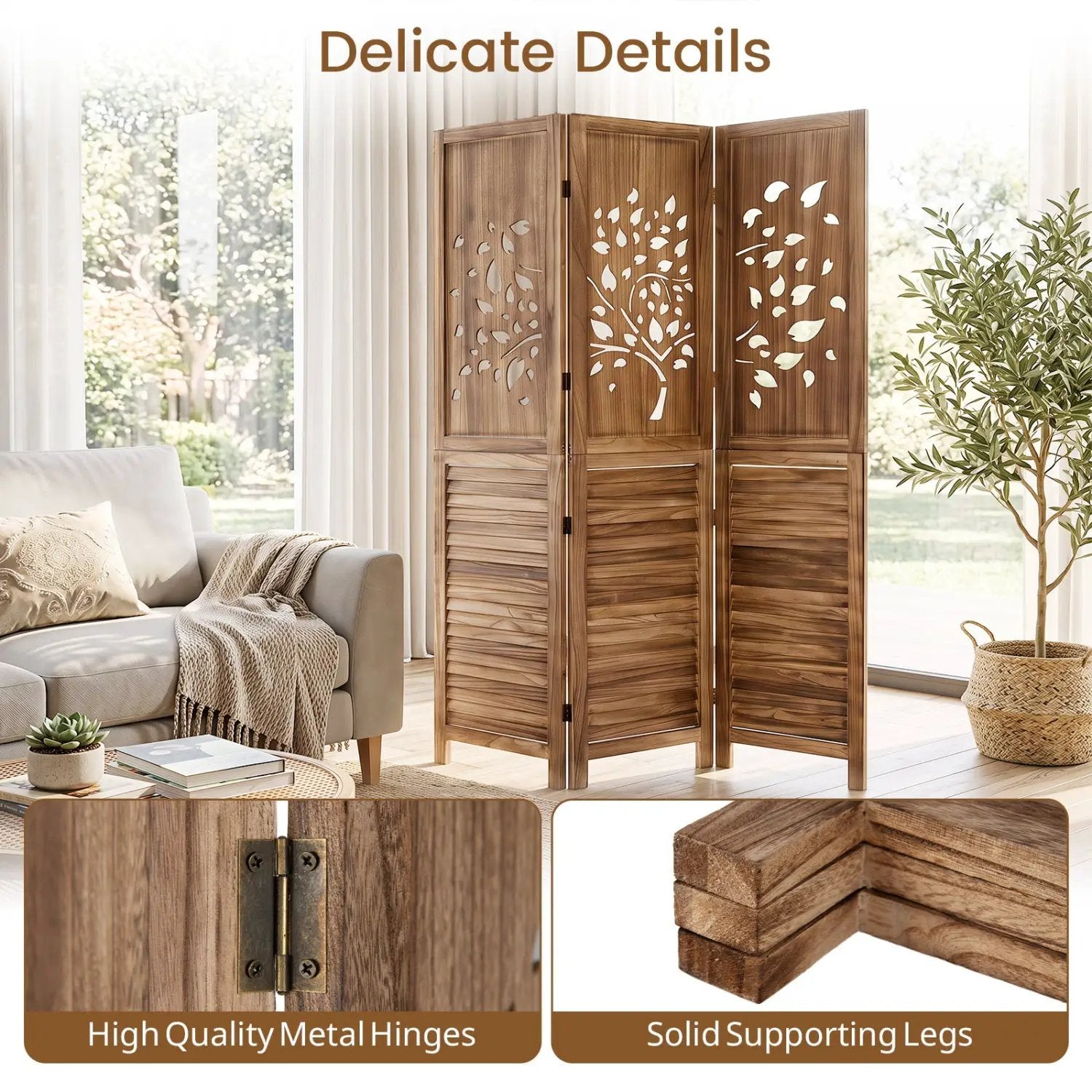 3-Panel Folding Room Divider 67" with Tree Cutout Design by DirectDeals