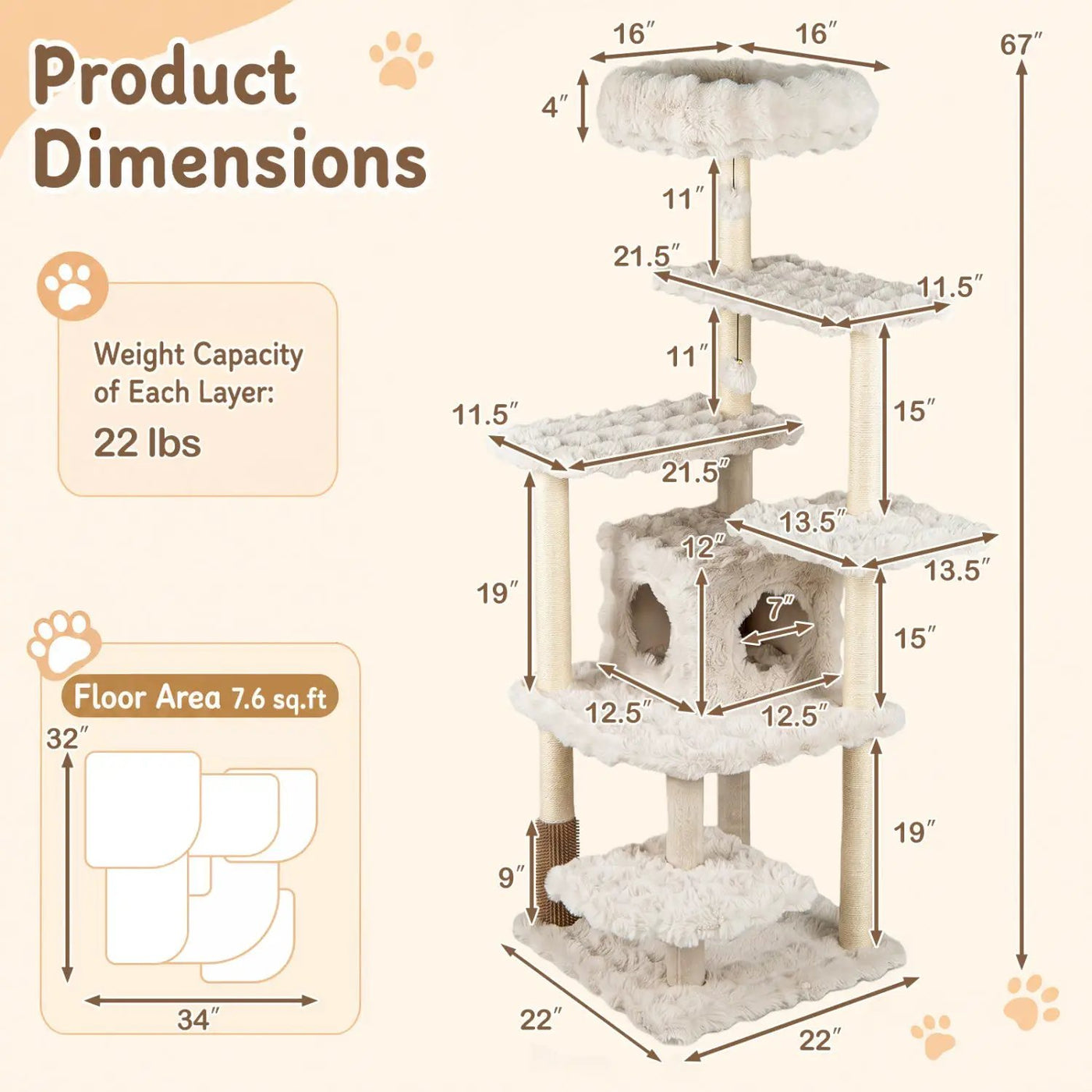 Multi-Level Cat Tree 67 Inch with Condo and Perch by DirectDeals