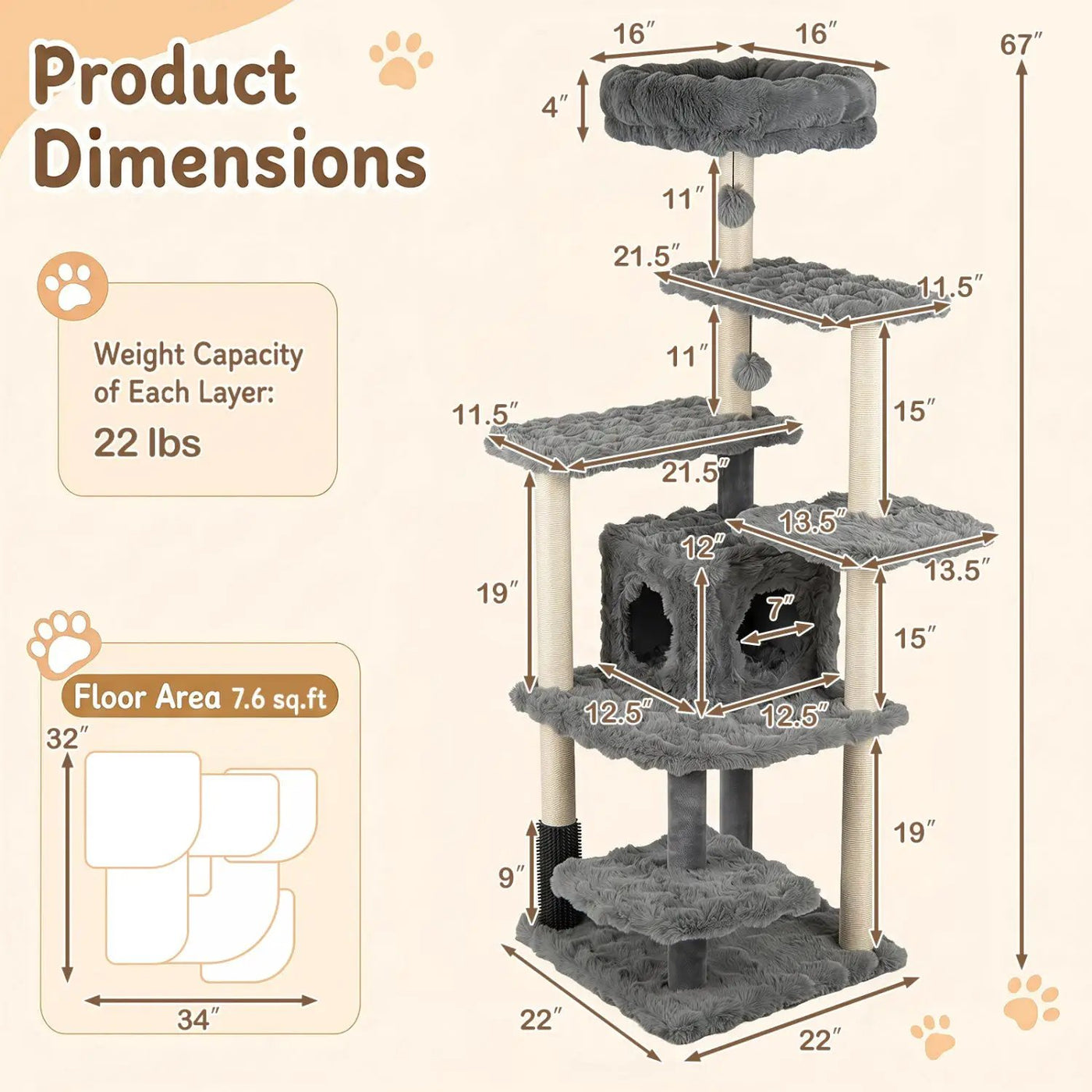 Multi-Level Cat Tree 67 Inch with Condo and Perch by DirectDeals
