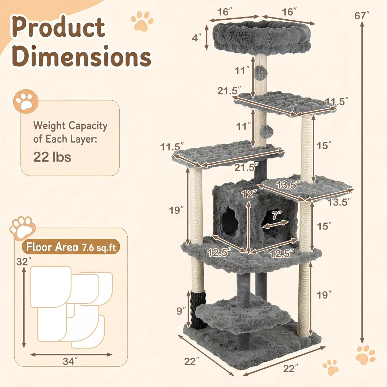 Multi-Level Cat Tree 67 Inch with Condo and Perch by DirectDeals