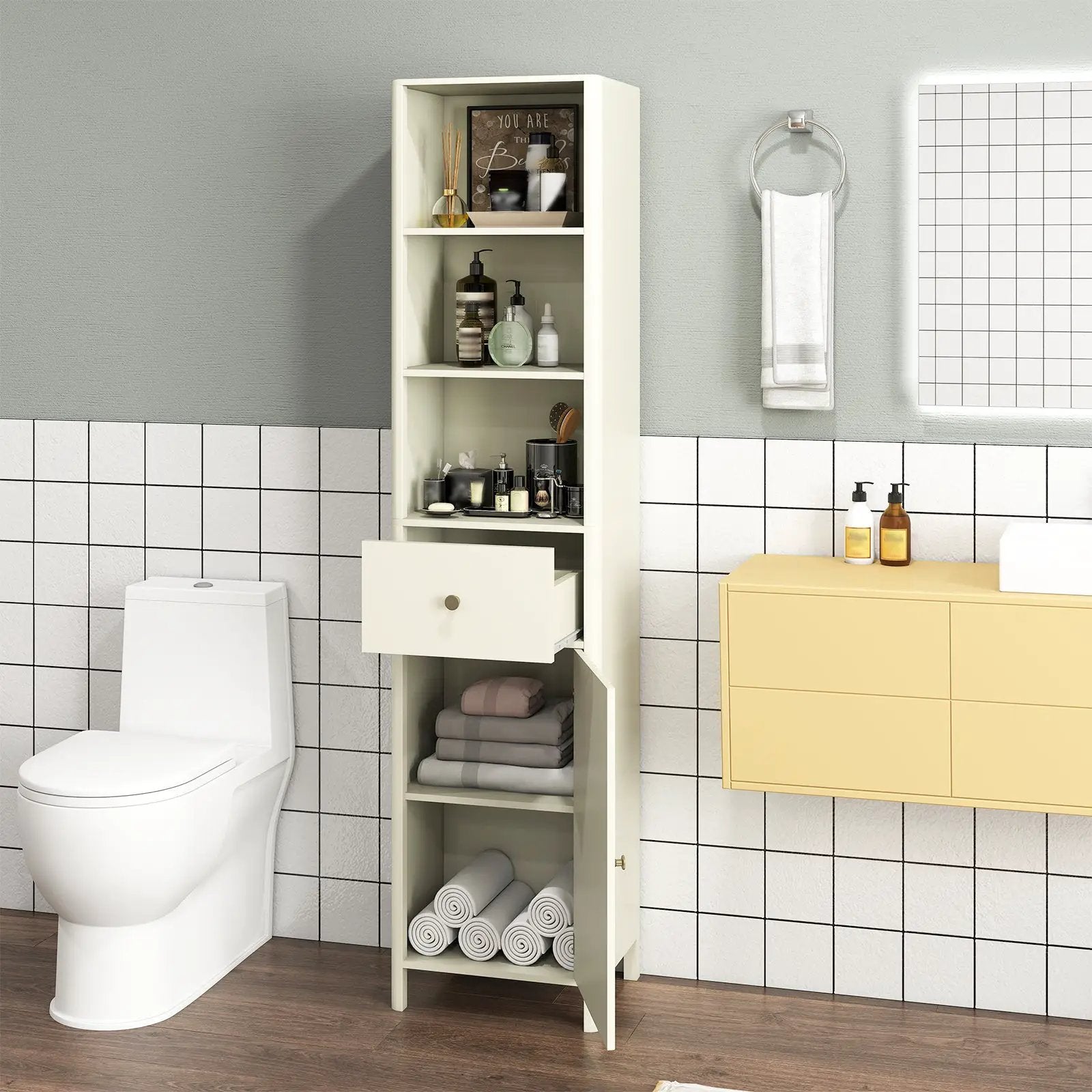 67 Inch Tall Bathroom Cabinet Narrow Floor Cabinet with Fluted Door by DirectDeals