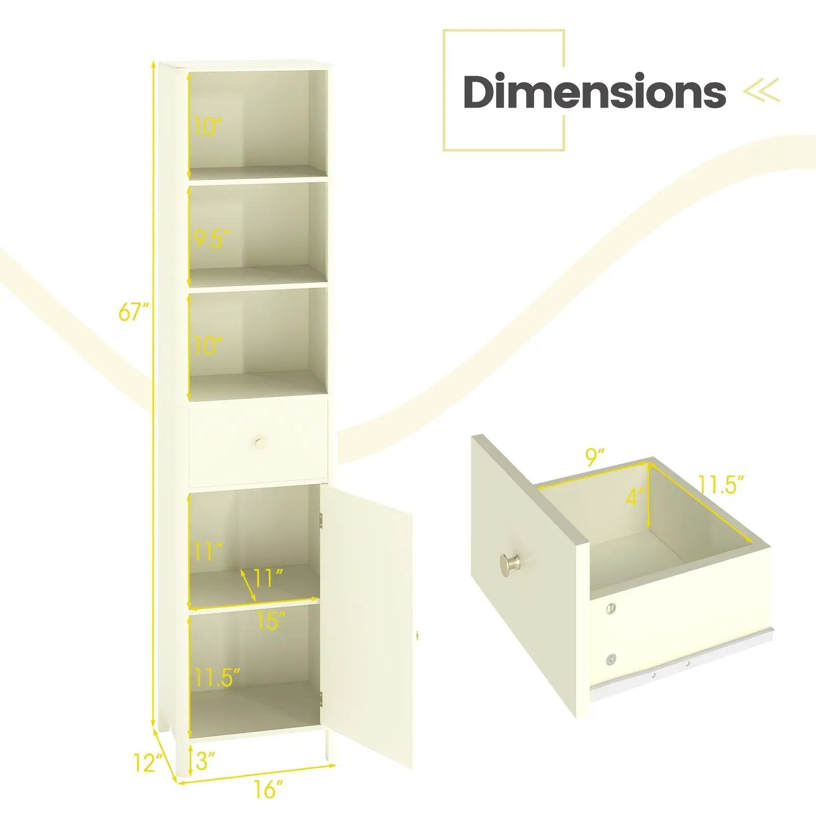 67 Inch Tall Bathroom Cabinet Narrow Floor Cabinet with Fluted Door by DirectDeals