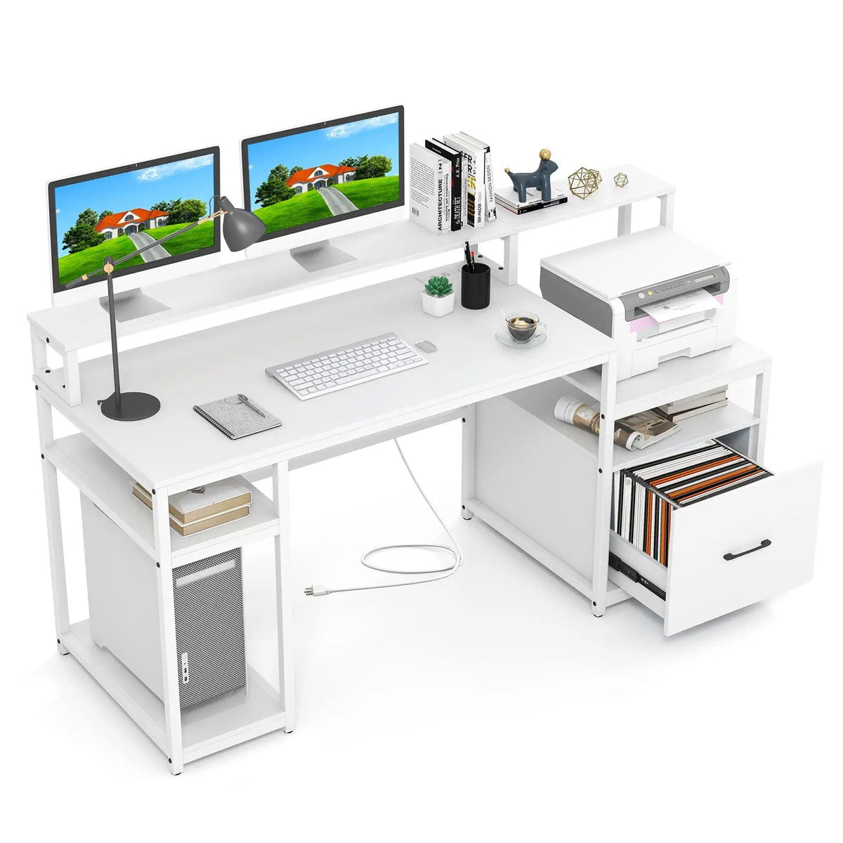 67 Inch Computer Desk with Monitor Stand & File Drawer, photo 3 of 9