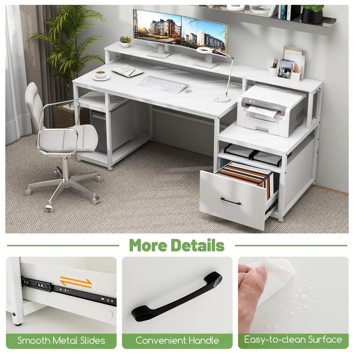67 Inch Computer Desk with Monitor Stand & File Drawer, photo 7 of 9