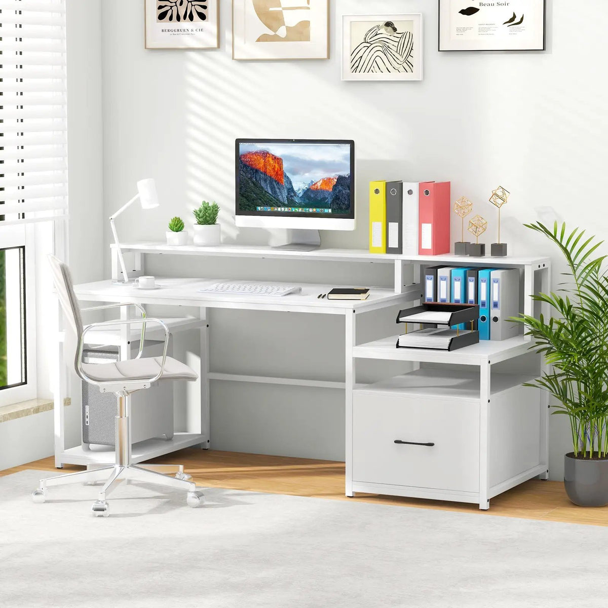 67 Inch Computer Desk with Monitor Stand & File Drawer, photo 2 of 9