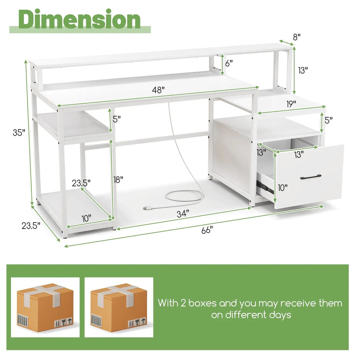 67 Inch Computer Desk with Monitor Stand & File Drawer, photo 4 of 9