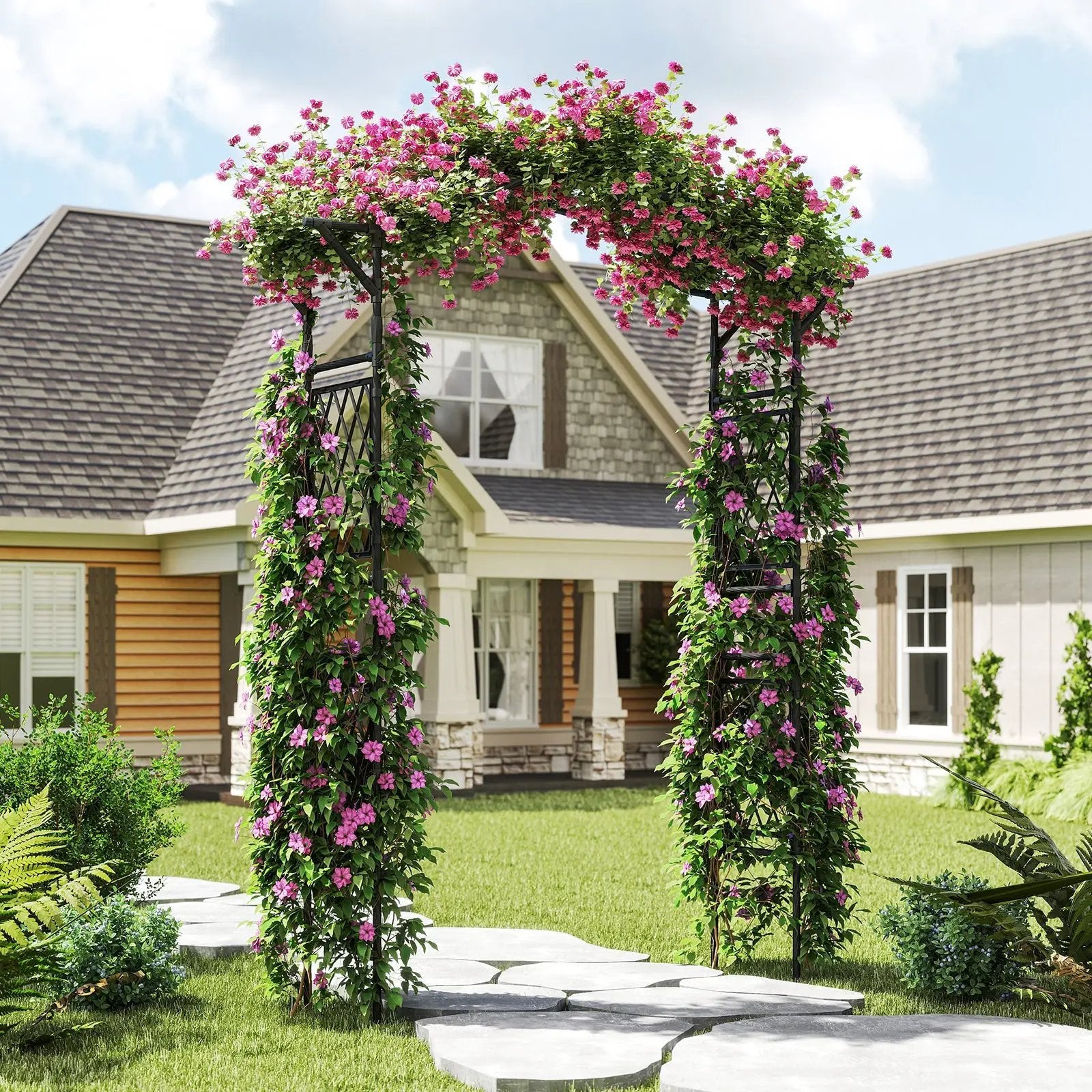 67 x 83 Inch Garden Arch Trellis Metal Pergola Arbor for Climbing Plants-Black by DirectDeals