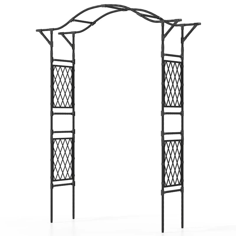 67 x 83 Inch Garden Arch Trellis Metal Pergola Arbor for Climbing Plants-Black by DirectDeals