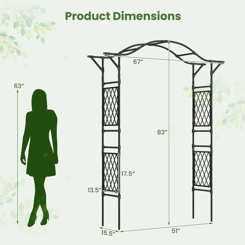 67 x 83 Inch Garden Arch Trellis Metal Pergola Arbor for Climbing Plants-Black by DirectDeals