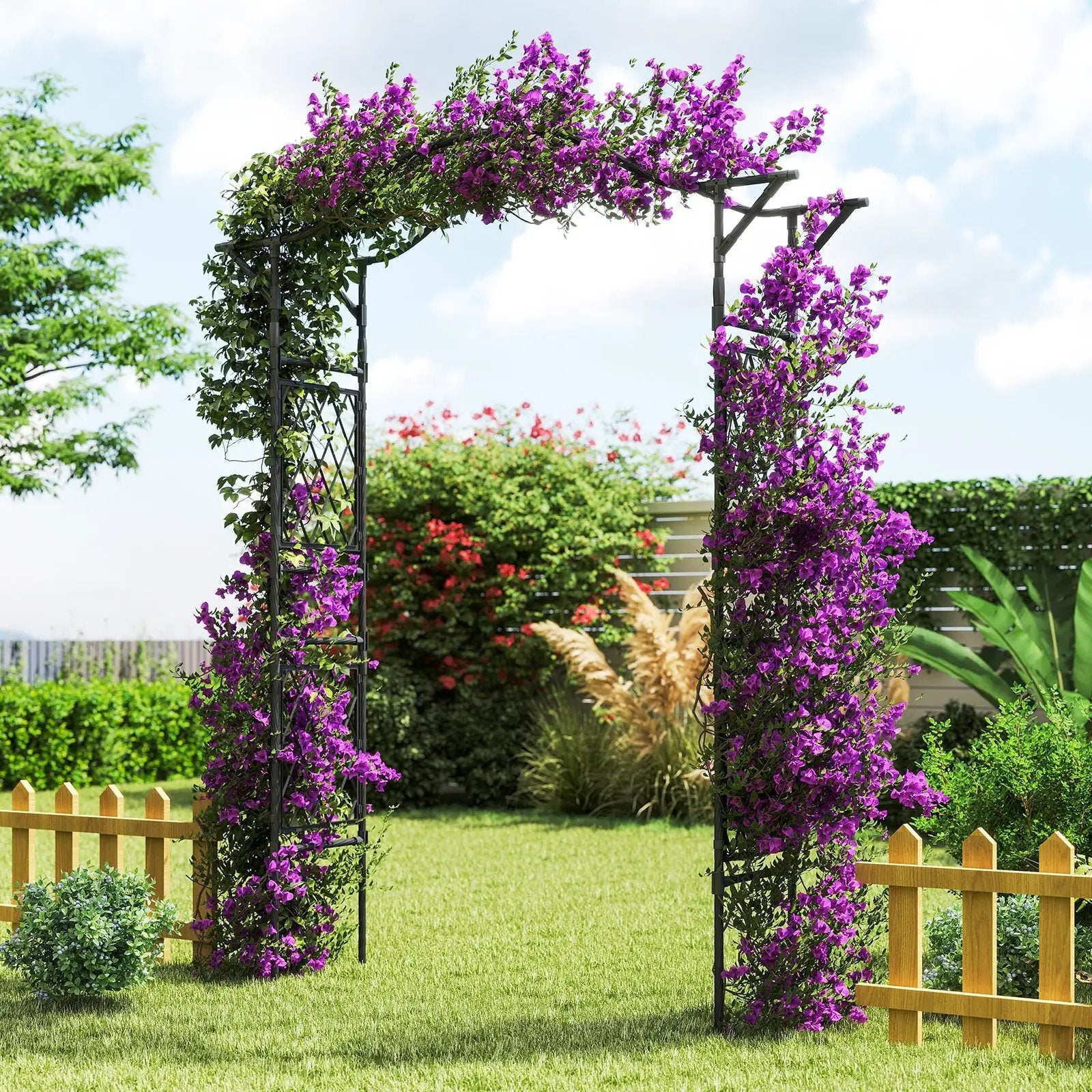 67 x 83 Inch Garden Arch Trellis Metal Pergola Arbor for Climbing Plants-Black by DirectDeals