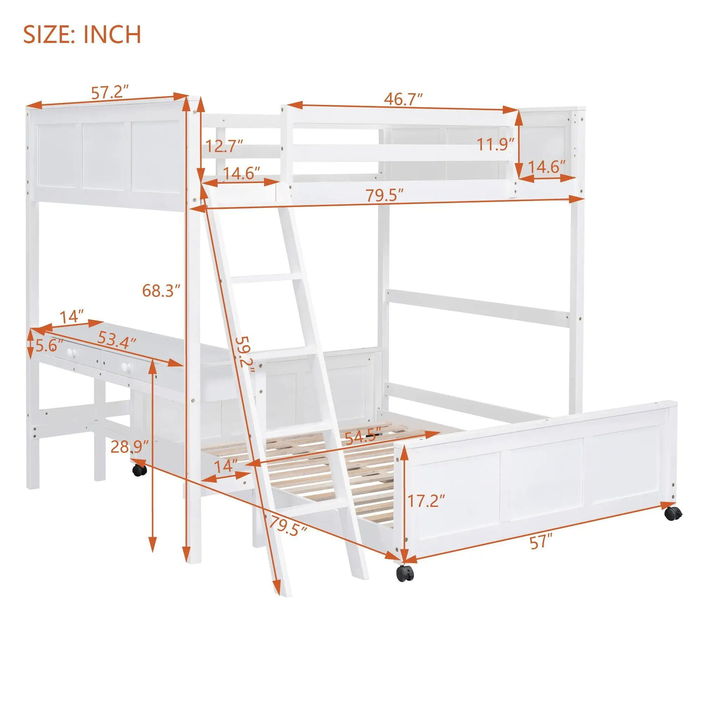 Full Over Full Bunk Bed With Desk by Unique Piece Furniture