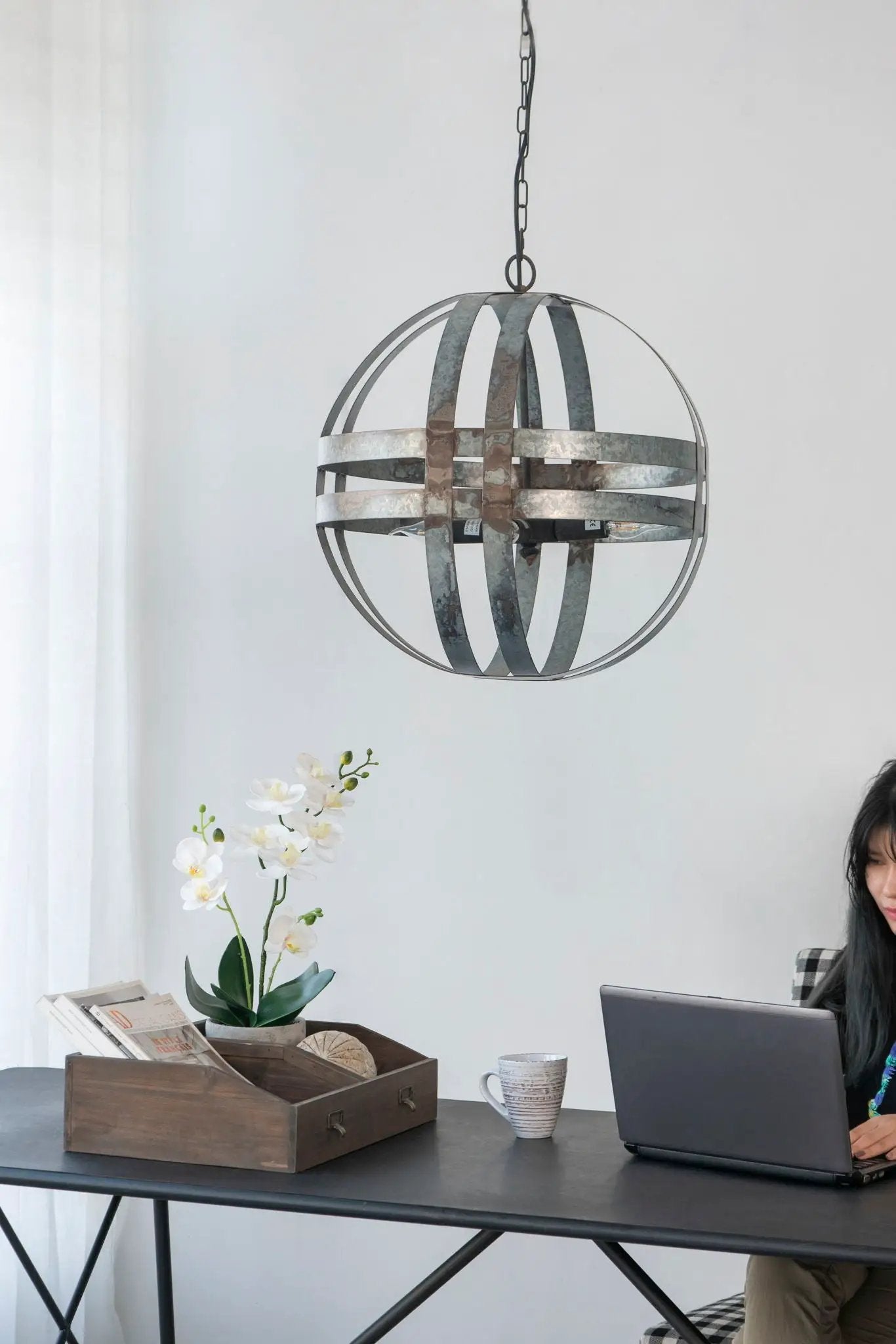 4 Light Galvanized Chandelier, Hanging Light Fixture With Adjustable Chain For Kitchen, Bulb Not Included - Gray by Unique Piece Furniture