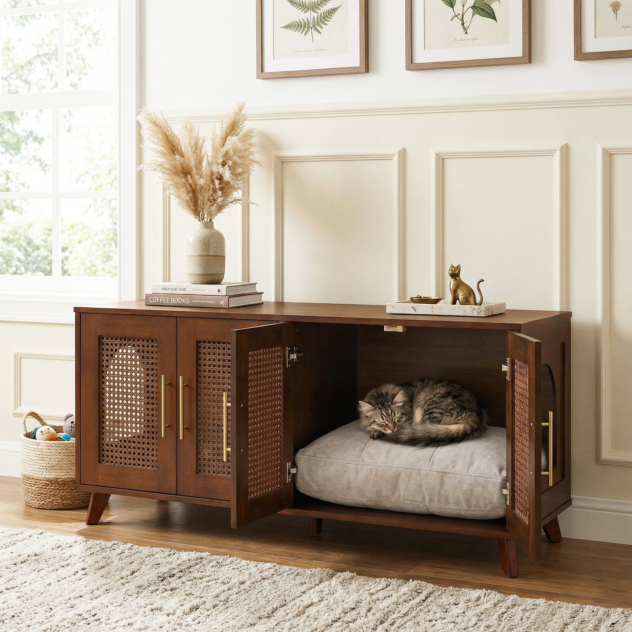 Myra Indoor Premium Rubber Wood Cat Cabinet with Cozy Cushion by HouseOfZazla