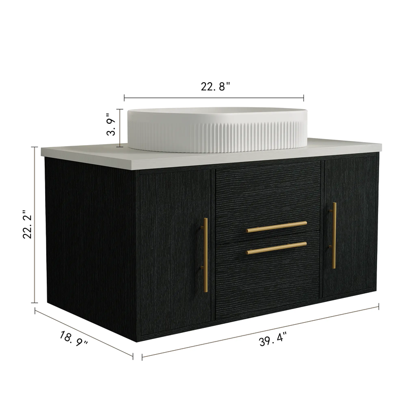 39.4 in Modern Floating Bathroom Vanity with Ceramic Sink by HouseOfZazla