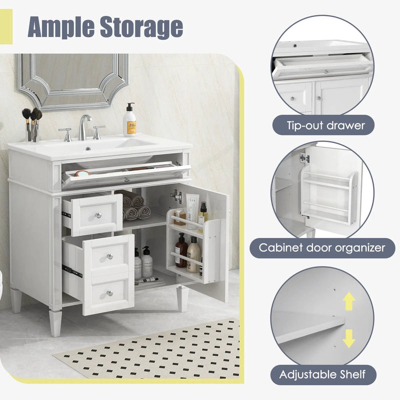 Bathroom Vanity With Top Sink, Modern Bathroom Storage Cabinet With 2 Drawers And A Tip-Out Drawer by Unique Piece Furniture