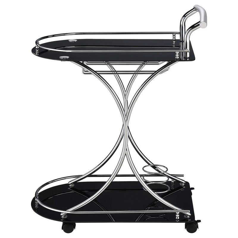 Elfman 2-tier Glass Shelf Metal Bar Cart Black and Chrome by Unique Piece Furniture