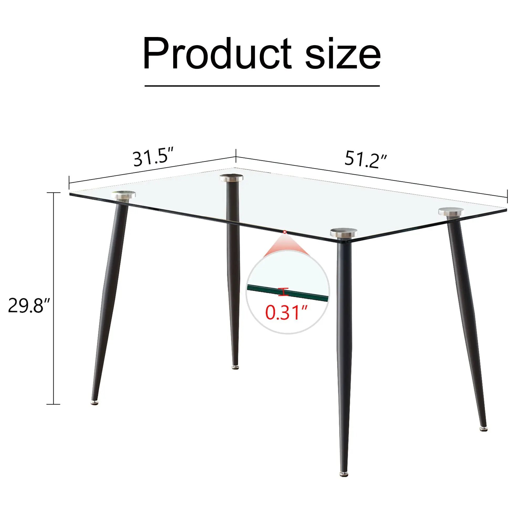 Modern Rectangular Glass Dining Table With Tempered Glass Top And Metal Legs For 4 - 6 People - Black / Transparent by Unique Piece Furniture