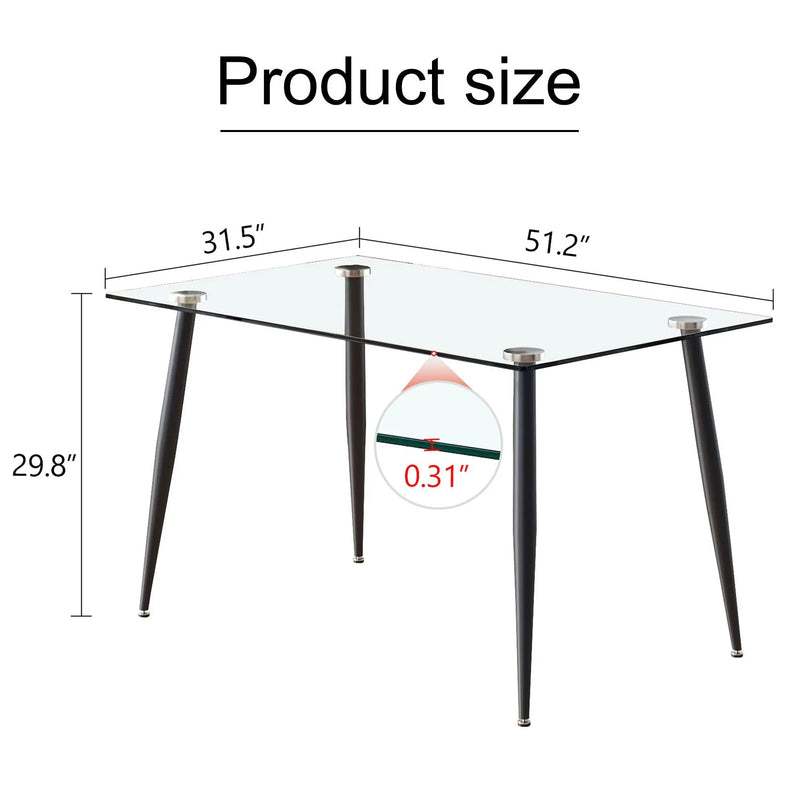 Modern Rectangular Glass Dining Table With Tempered Glass Top And Metal Legs For 4 - 6 People - Black / Transparent by HouseOfZazla