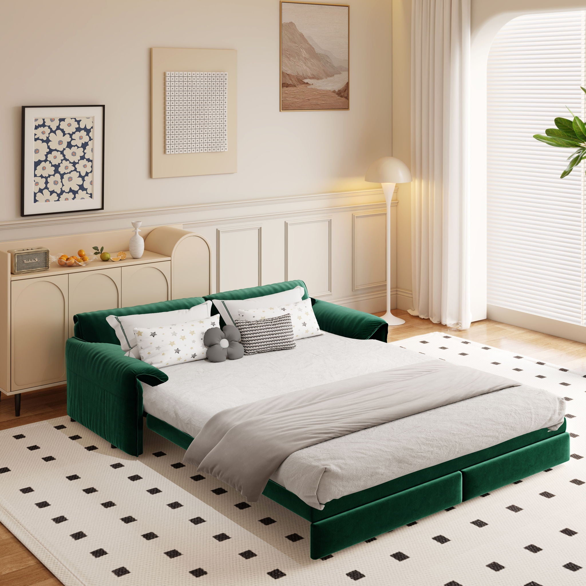 Queen Pull Out 3 In 1 Convertible Sleeper Sofa With Side Storage by HouseOfZazla