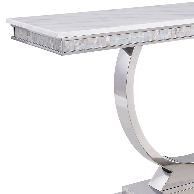 Zander - Printed Faux Marble Top Mirrored Sofa Table - Silver / White by Unique Piece Furniture