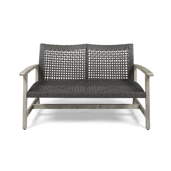 Hampton Outdoor Wood and Wicker Loveseat - Gray