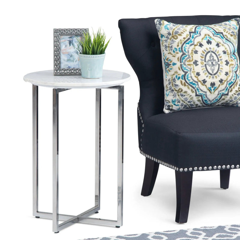 Marsden - Side Table With Polished Base - White / Silver by Unique Piece Furniture