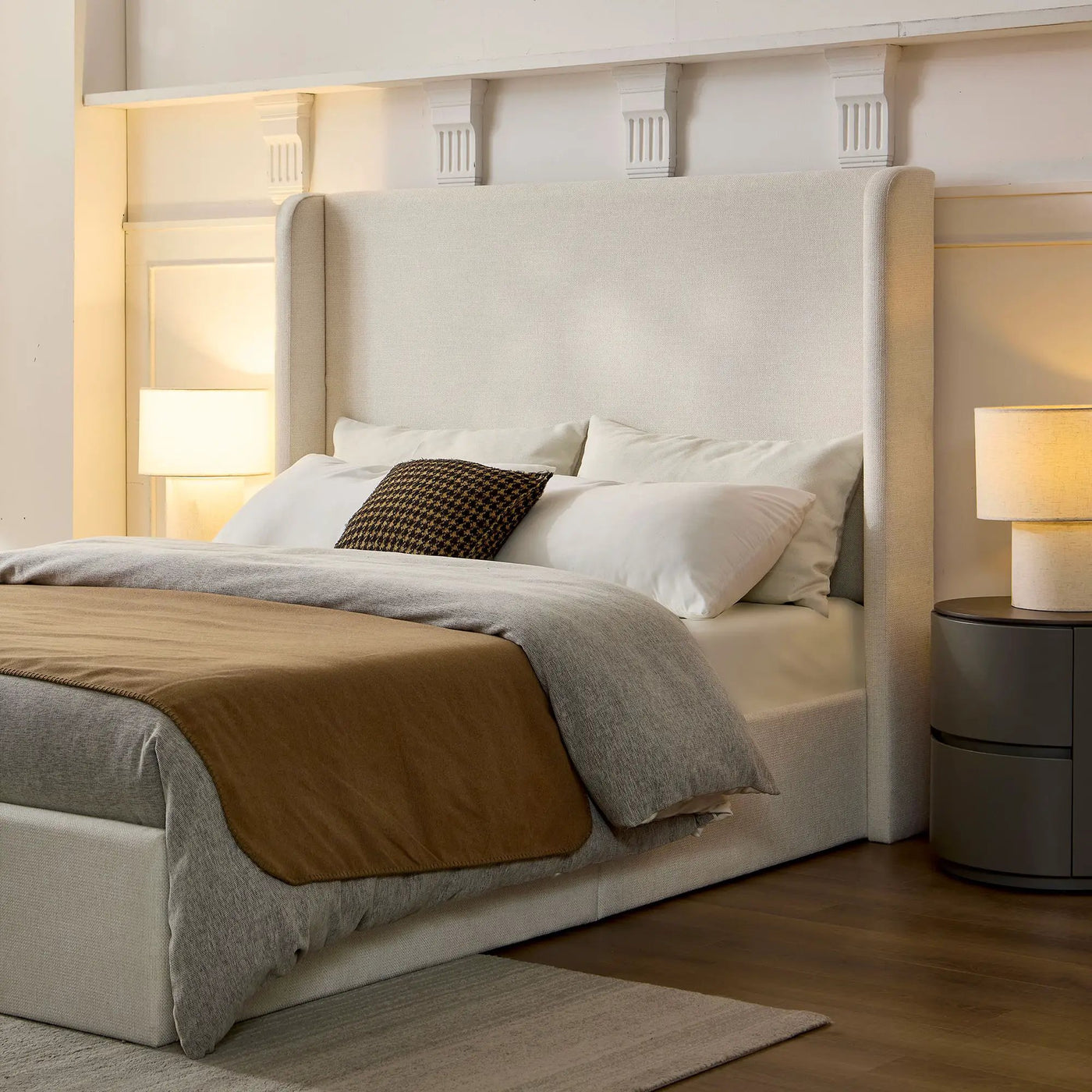Carmen - Minimalist Upholstered Wingback Bed Frame With High Headboard by HouseOfZazla