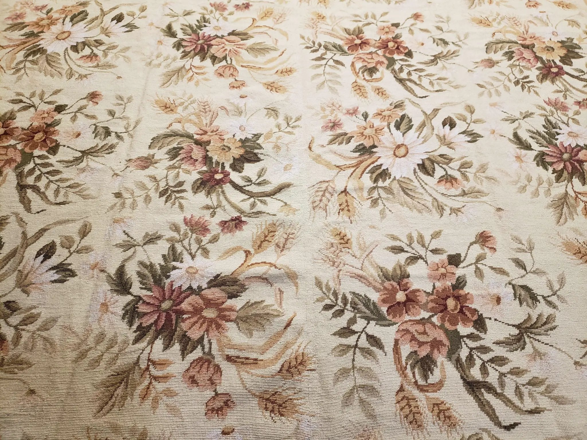 Needlepoint Rug 8x10 Aubusson Rug Victorian Floral Rug Handmade French Style French Decor Garden Panel Beige 8 x 10 Area Rug 100% Wool by Jewel Rugs