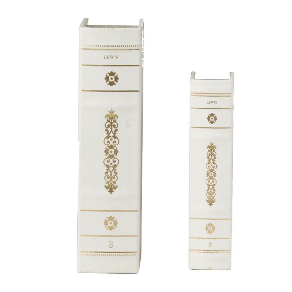 Book Boxes (Set of 2) - White / Gold by HouseOfZazla