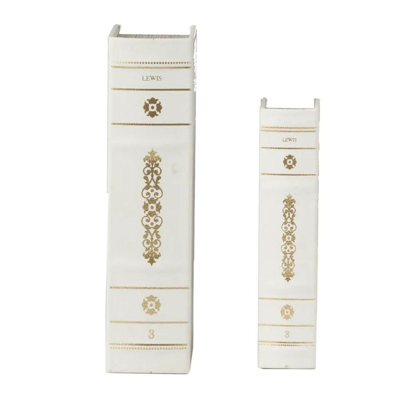 Book Boxes (Set of 2) - White / Gold by HouseOfZazla