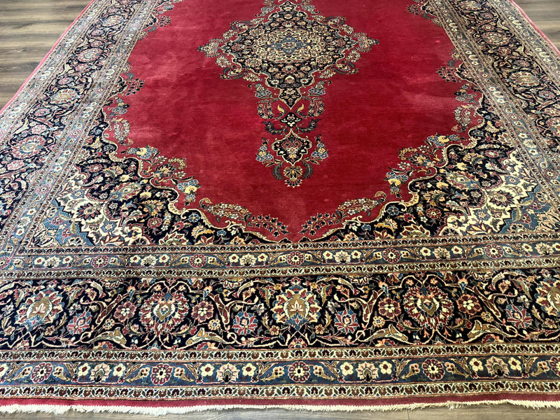 Persian Kashan Rug 9x12, Traditional, Semi Open Field, Red, Signed By Master Weaver, Antique Rug by Jewel Rugs