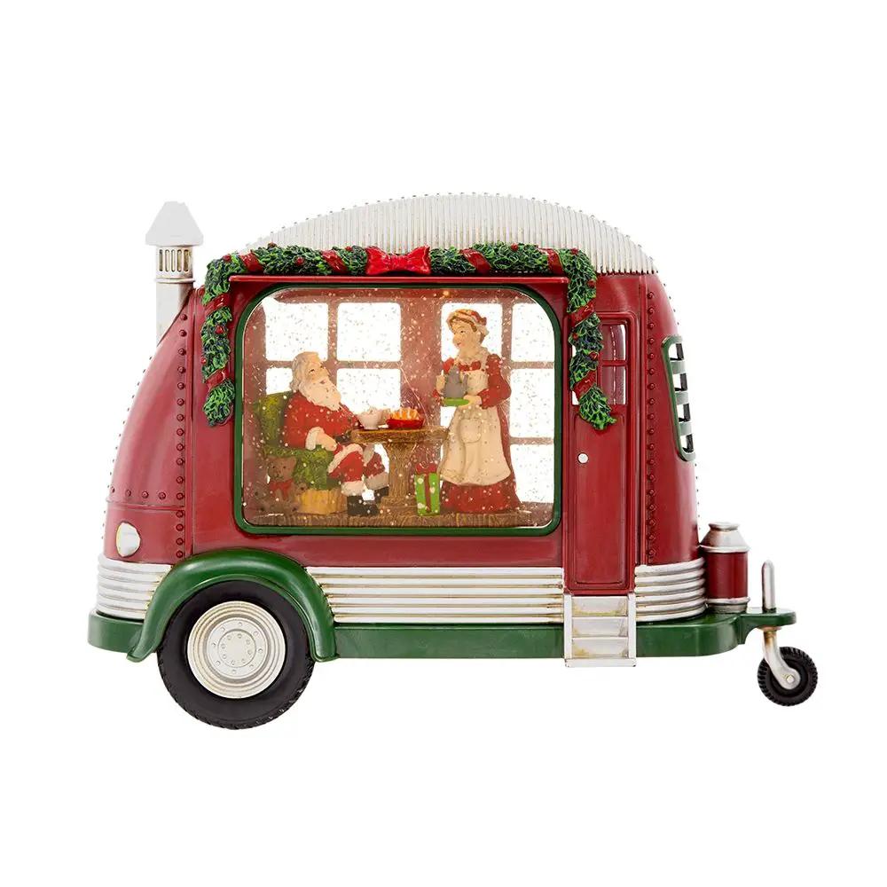 Christmas Plastic / Resin Camper With Mr & Mrs Santa Tea Time LED / Water Spinning / 2 Way Switch, 3*AA Required - Red by Unique Piece Furniture