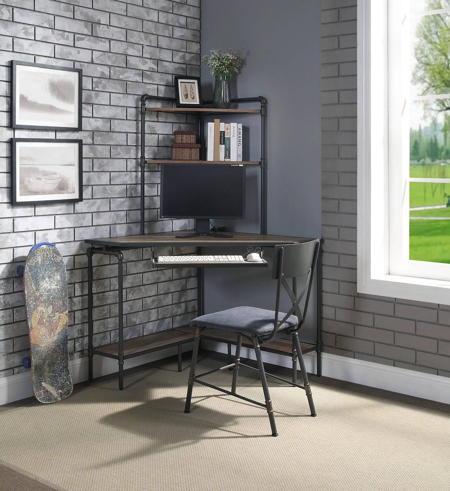 Brantley - Office Chair - Antique Oak / Sandy Gray by HouseOfZazla
