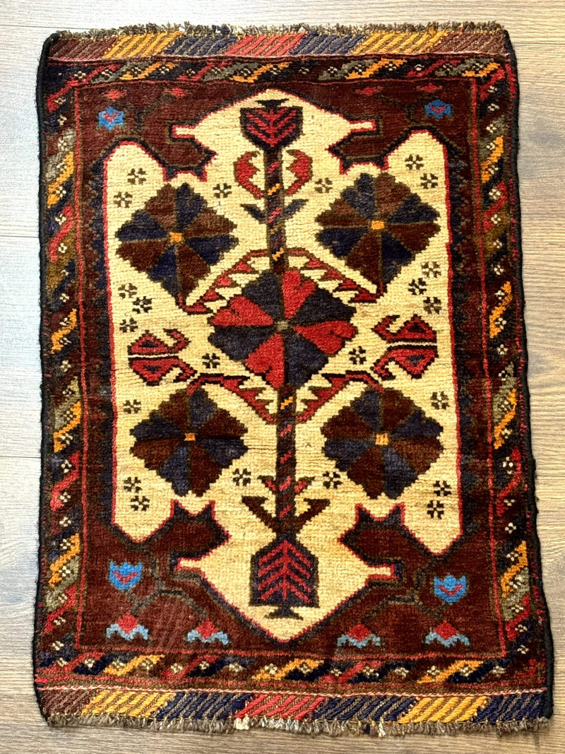Small Persian Baluchi Tribal Rug, Tan, Handmade by Jewel Rugs