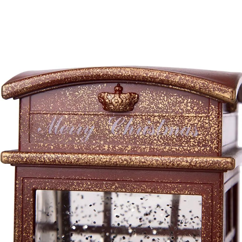 Christmas Lighted Water Spinning Phone Booth With Santa On Phone, 3*AA Batteries Required - White / Red by Unique Piece Furniture