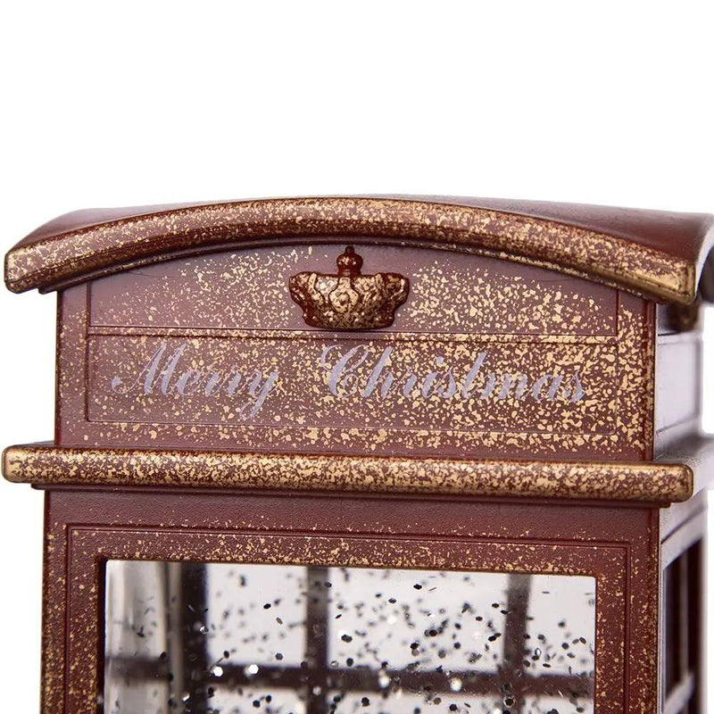 Christmas Lighted Water Spinning Phone Booth With Santa On Phone, 3*AA Batteries Required - White / Red by Unique Piece Furniture